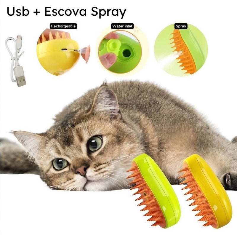 Escova Massageadora com Vapor para Pets